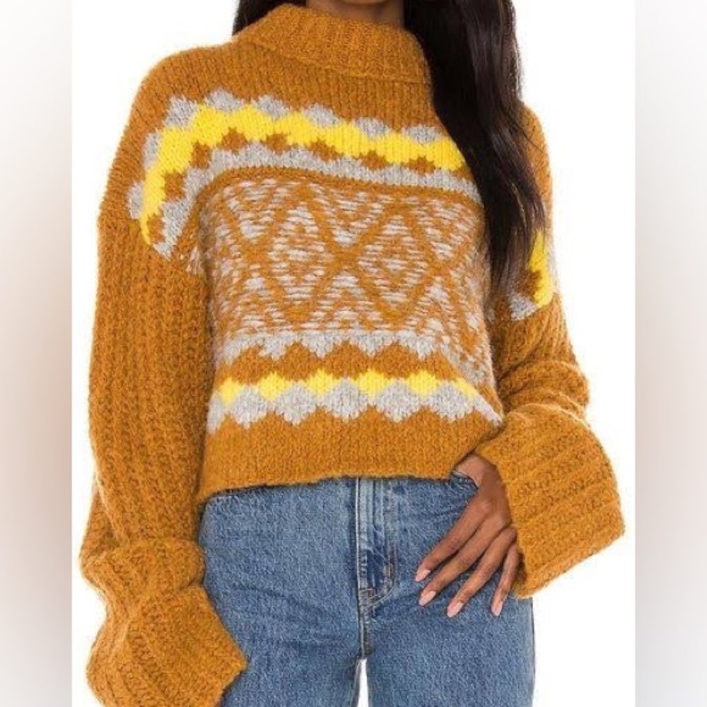 FREEPEOPLE Fair Isle ALPINE Highneck Widesleeve Cropped Pullover